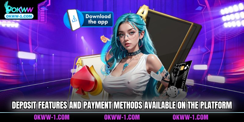 Deposit features and payment methods available on the platform