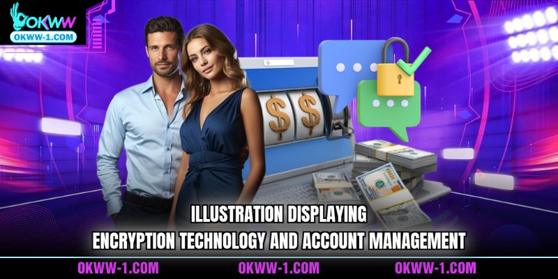 Illustration displaying encryption technology and account management