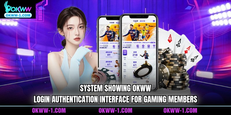 System showing OKWW login authentication interface for gaming members
